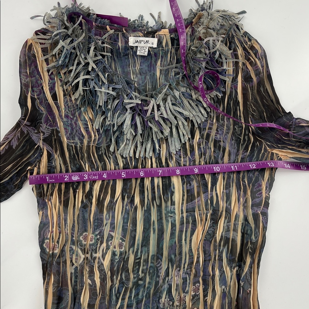 Vintage Y2K ruffle v neck Blue‎ stretch Women's Top - Picture 6 of 9